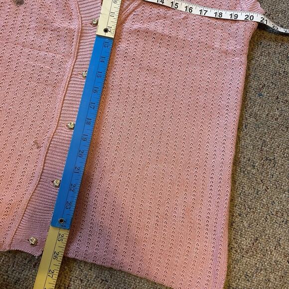VTG PatrizioAnna Italy Made Cardigan Sweater Vest Knit Granny Cottagecore L Pink - Picture 3 of 8